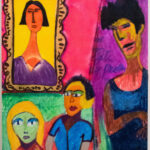 Mixed media artwork by Humberto Poidomani titled "Podigliani," acrylic on canvas with resin coating.