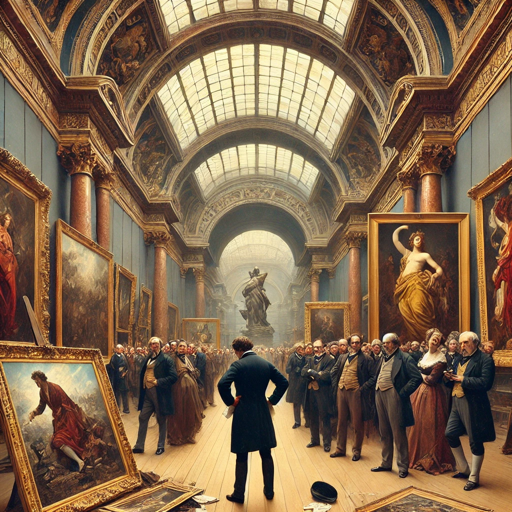 Tension at the Salon, official art exhibition of the Académie des Beaux-Arts in Paris, where modern works were often rejected in favor of traditional styles.